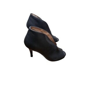 Halogen Black Preppy Leather Peep-Toe Ankle Booties Kitten Heel Women's Size 8